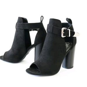 Peep toe booties with silver buckle brand new